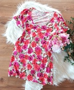 biała różowa kwiecista tunika w kwiaty kwiatki biała długa 36S bluzka