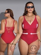 Czerwony modelujący kostium kąpielowy z wiązaniem na plecach SHEIN 3XL