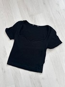 Czarna bluzeczka prążki dekolt w serduszko 36 S