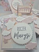 Exploding box Pamiątka Roczek dziewczynki pastelowy pierwsze urodziny