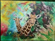 Obraz ręcznie malowany akryl na płótnie Żyrafy 58x78 cm 