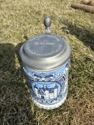 Niemiecki kufel ceramiczny z cynową pokrywką – Thannhausen 1988 | vintage