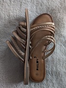 Eleganckie złote beżowe buty klapki Philov 40