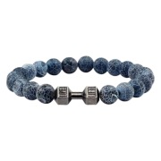 Bransoletka czarny hantel niebieski kamień 21cm