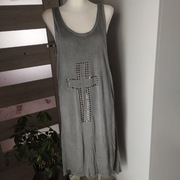Długa szara sukienka/tunika Saint Tropez M – gotycki krzyż, 100% wiskoza