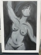 Akt czarno-biały malowany akrylami. Do negocjacji.