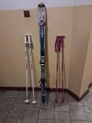 Narty zjazdowe Atomic 160 cm wiązania Salomon  kijki 115 i 120 cm  używane