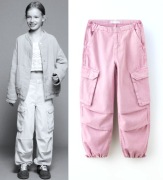 ZARA spodnie jeans o kroju parachute / cargo w kolorze malwy