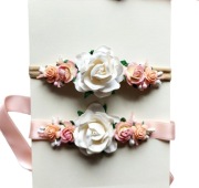 Opaska bezuciskowa wianuszek z paskiem chrzest roc