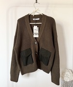 Zara jesienny kardigan khaki S kieszenie sweter