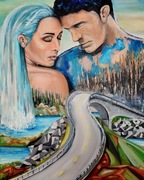 Obraz rękodzięło olej na płótnie para zakochani