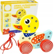 Drewniana zabawka DO ciągnięcia kaczka puzzle 3D