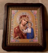 DUŻA Ikona prawosławna w kiocie Matka Boska Kazańska z Dzieciątkiem JEZUS. 