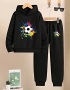 Dres chłopięcy piłka czarny kaptur 140 146 