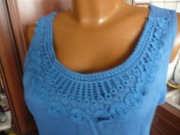 sukienka 36/38 niebeska CUDO Made in Italia len + bawełna koronka gipiura