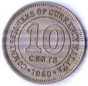 MALAJE, 10 centów 1950, KM# 8, XF