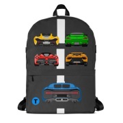 Plecak z czterema małymi autami ta dużym Bugatti Chiron