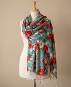 Damski szalik niebieski w kwiaty 170x66