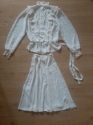 Vintage sukienka "two-piece" falbanki i koronka Union Made in USA lata 70