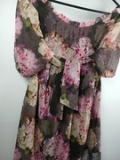 Zwiewna tunika w kwiaty z paskiem szyfonowa H&M mama 34 XS