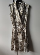 Orsay Sukienka kremowa w liście bez rękawków dekolt V kołnierzyk r. 34