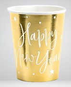 Kubeczki papierowe - Happy New Year - Złote - 220ml - 6 sztuk