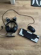 Zestaw Gamingowy:Klawiatura Mechaniczna,Mysz,Słuchawki z uszami kota+Stojak