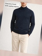 Giacomo Conti 50% wełna merino pólgolf granatowy roz.S