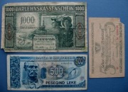 3 szt: 1000 marek Kowno,5Mkp 1919 500 leki z obiegu..