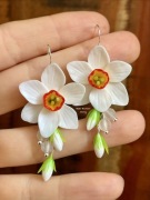 Kolczyki srebrne narcyz żonkil Wielkanoc handmade daffodils earrings