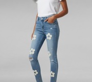 Jeansy flowers push up premium denim - kwiatowe aplikacje XS wyprzedaż