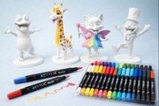 Zestaw kreatywny – 5 figurek 3D do malowania + markery akrylowe (24 kolory)