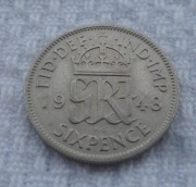 Wielka Brytania Anglia Król Jerzy VI 6 pensów sixpence 1948 KM# 862