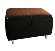 Nowa duża pufa z pojemnikiem – welur czarny, drewniane stożkowe nogi