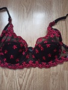 Elegancki biustonosz czarny fuksja haft kwiatowy