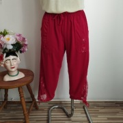 Damskie czerwone spodnie rybaczki Wandeng, rozmiar M, regulowane troczki, 