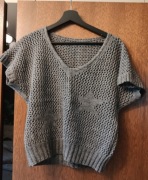 Włoski Szary ażurowy sweter w gwiazdki krótki rękaw r 36 / S luźny oversize