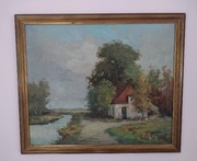 Obraz malowany - wiejski pejzaż