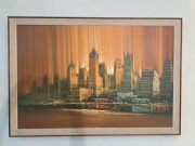 Obraz olejny na płótnie miasto drapacze chmur sygn