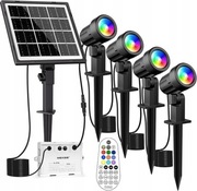 MEIKEE Solarne reflektory RGB Z Pilotem IP66 Wodoodporne 4 Sztuki