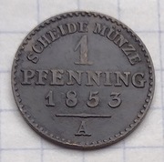 #2225 Niemcy Prusy 1 fenig 1853 A ładna 