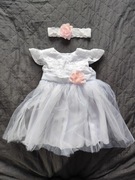 Sukienka biała + opaska, chrzest, wesele, komunia, rozmiar 74