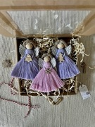 Aniołki na choinkę handmade ozdobą świąteczną rękodzieło box prezentowy