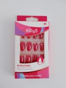 Sztuczne paznokcie Almond Magenta Blink z cyrkoniami 24 sztuki