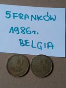 2 monety 5 franków 1986r. Belgia obiegowe