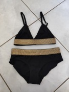 Tom & Rose komplet biustonosz majtki kostium opalacz złota czarna  bielizna