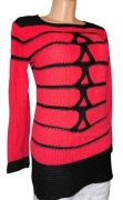 Czerwony damski Sweter Tunika w czarne paski choinki L XL 2 XL (40 42 44)