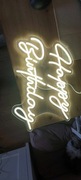 Biały neon Happy Birthday 