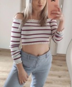 Bluzka hiszpanka z długim rękawem S 36 paski biała sexy odkryte ramiona