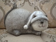 Srebrny ceramiczny kot święta Boże Narodzenie figurka